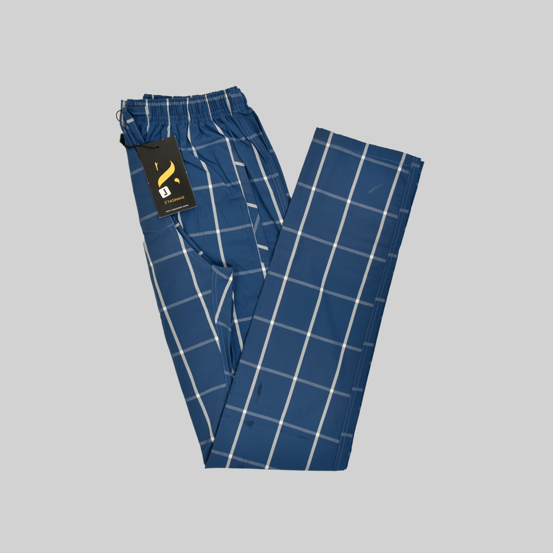 Blue Cotton Trouser With White Check