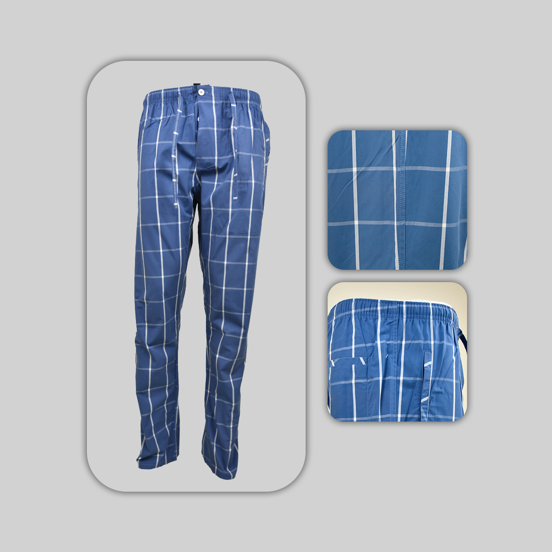 Blue Cotton Trouser With White Check