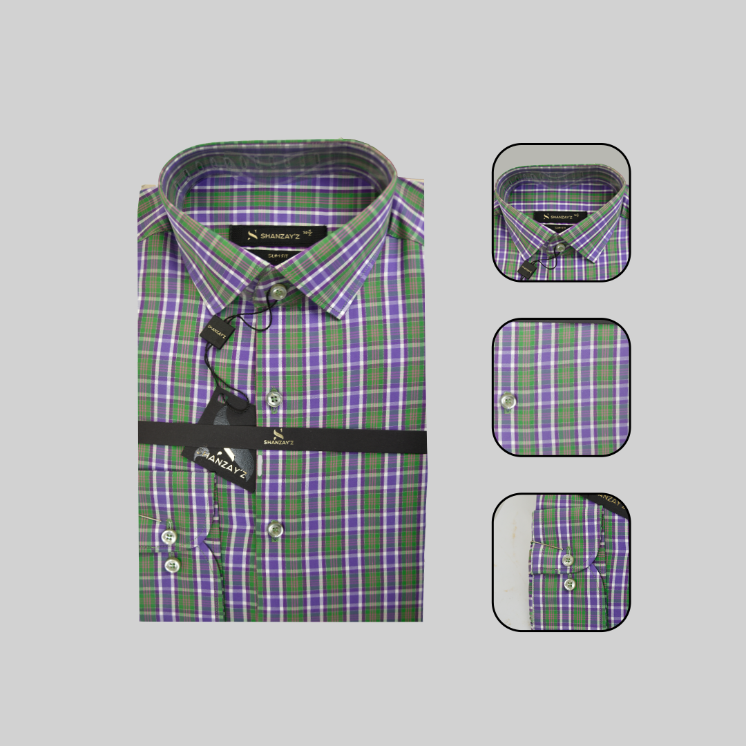 Full Sleeve Green With Purple Check Shirt