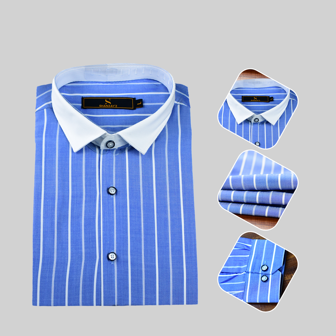 Blue With White Collar Shirt