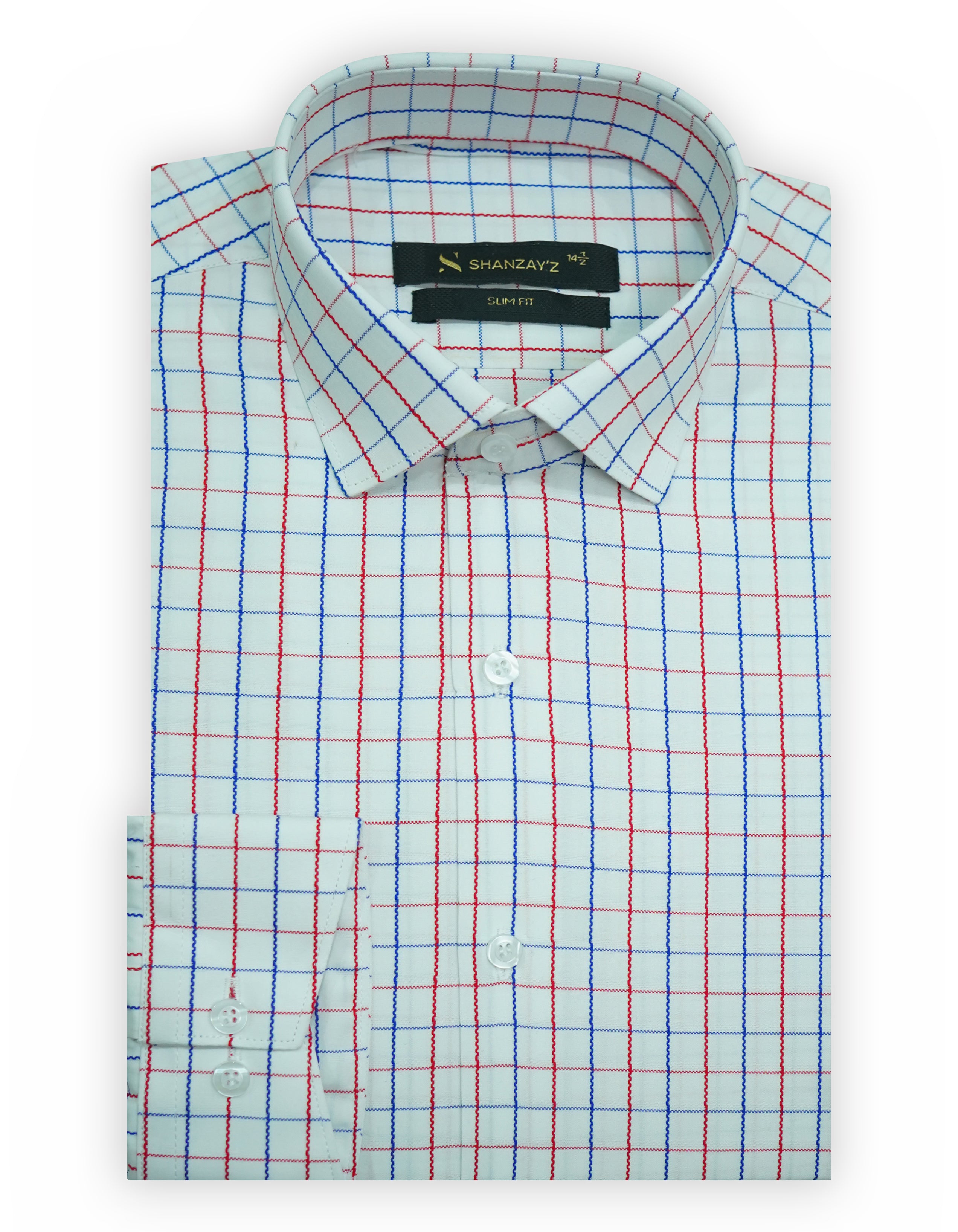 White with Red & Blue Lining Shirt