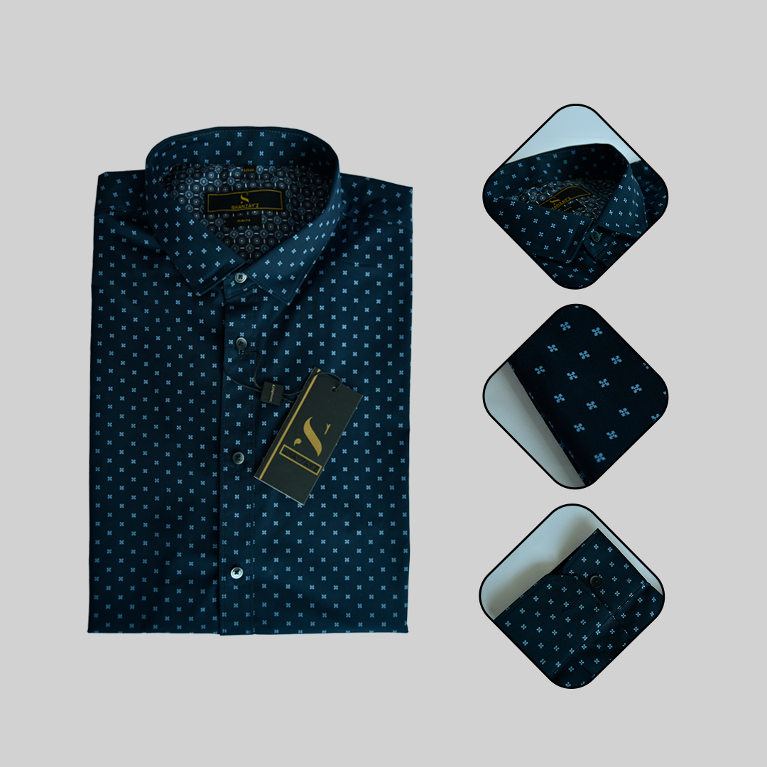 Full Sleeve Blue Shirt With Dots