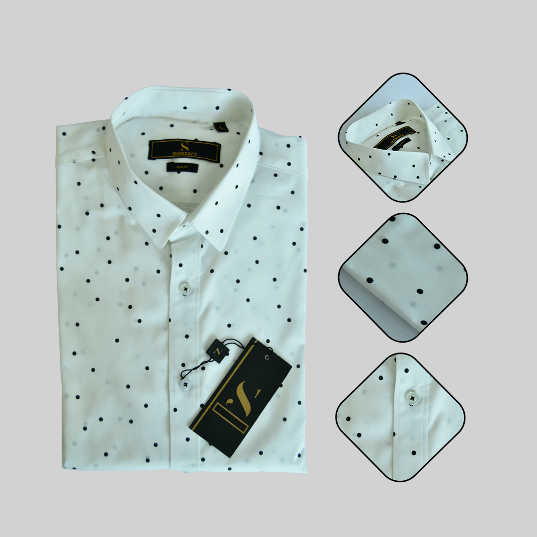 Full Sleeve White Shirt With Black Dots